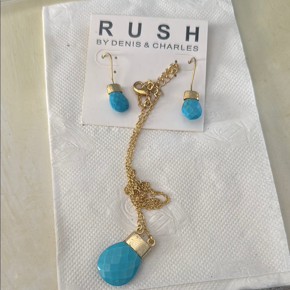 Rush Blue and Gold Necklace with Turquoise Pendant